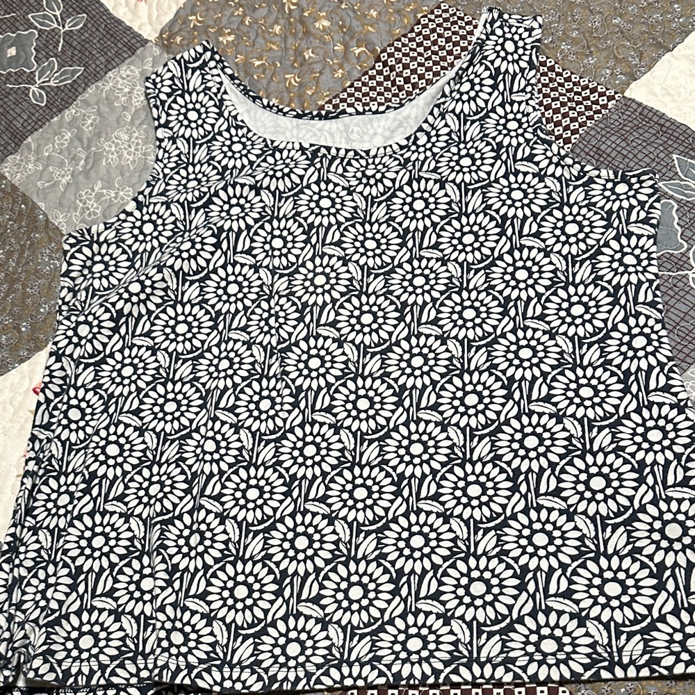 Lands' End Black and White Floral Tank Top